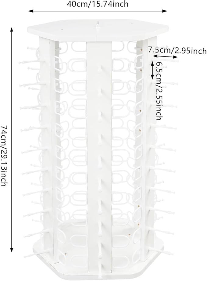 60 Pairs Glasses Rack, 360° Rotating Sunglasses Display Rack, 6-Sided Eyeglasses Storage Organizer, Eyewear Holder, Commercial Sunglasses Display Stand, White