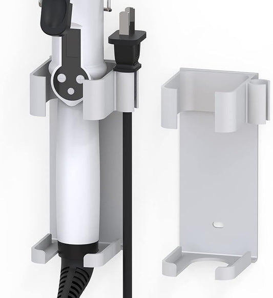 2 Pack Hair Tool Organizer Wall Mount, Adhesive Holder for Curling Iron, Flat Iron, Straightener, Damage-Free Bathroom Vanity Storage with Cord Wrap (White)