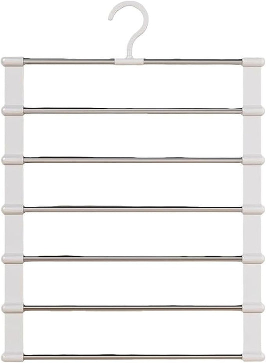 Magic Pants Hangers Space Saving, 2 Pack Pants Hangers Space Saving, 7 Tier Closet Organizers and Storage Clothes Hanger, Multiple Metal Hanger Clothes Organization for Pants Trousers Jeans Leggings