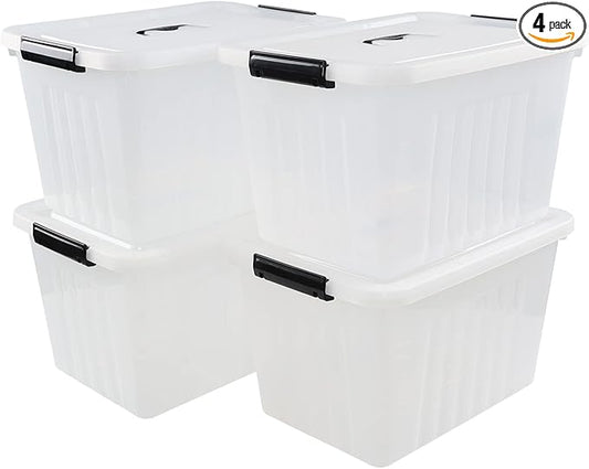20 L Plastic Storage Bins with Latching Lids, Stackable Storage Containers for Garage, Closet, Kitchen, 4 Packs