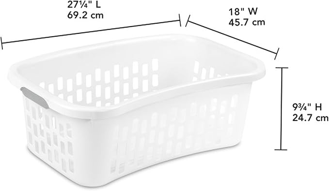 Sterilite 18 Pack HipHold Laundry Basket, Plastic Rectangle Clothes Hamper with Comfort Grip Handles & Reinforced Rim, 1.5 Bushel Capacity, White