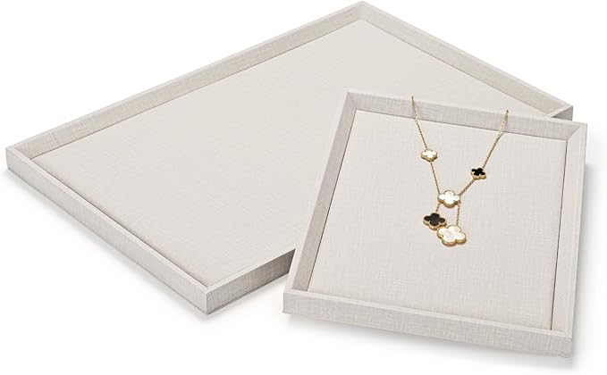 Jewelry Tray Organizer - PU Leather Valet Tray for Dresser & Nightstand, Small Beige Catchall Tray (9.05"x5.90") | Jewelry Display & Storage for Rings, Watches, Keys | Space-Saving Design