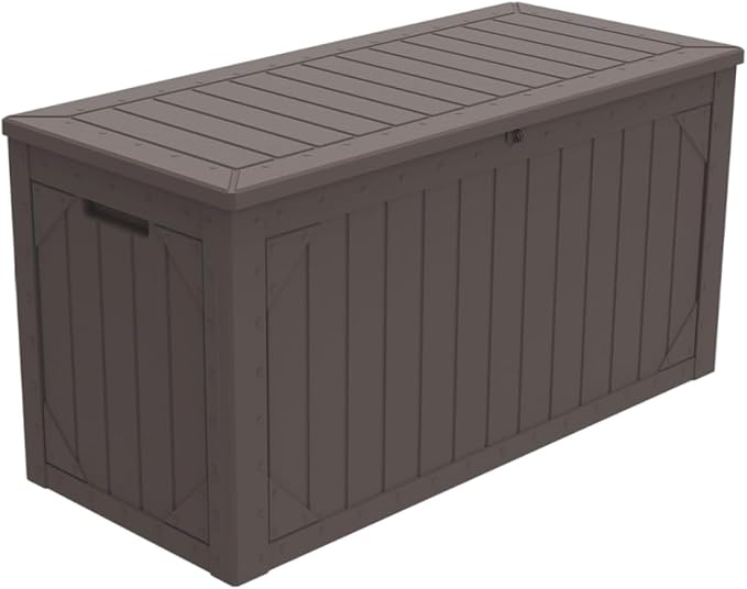 110 Gallon Resin Deck Box Waterproof Outdoor Storage Box for Patio Furniture Pool Accessories Indoor Storage for Cushion Garden Tools, Brown