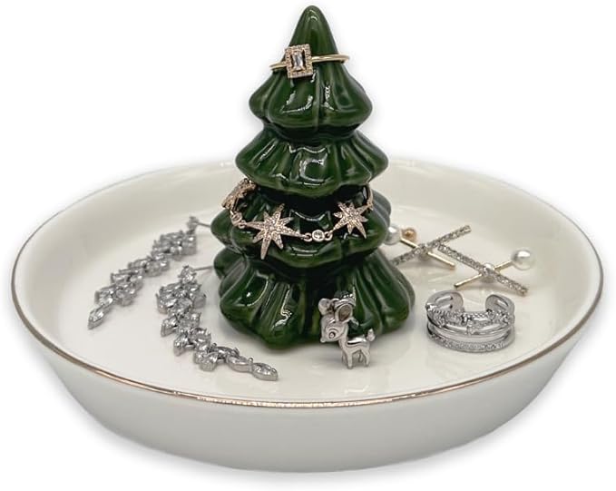 Forest Green Christmas Tree Ring Dish, Jewelry Holder, Jewelry Holder Dish, Christmas Tree Decor, Thanksgiving, Christmas