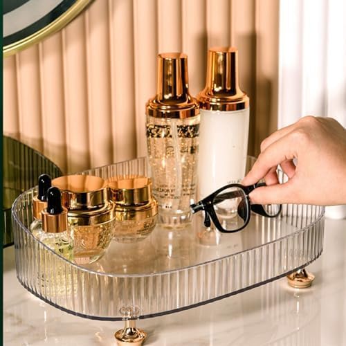 Makeup Perfume Organizer, Vanity Tray, Cosmetic Skincare Tray, Countertop Organizer for Bathroom, Clear