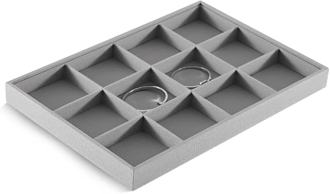 Linen 12 Grid Stackable Bangle Storage Tray, Bracelet Watch Display Tray, Jewelry Shop Counter Showcase Table Top Organizers, Makeup Table Drawer Insert Jewelry Tray