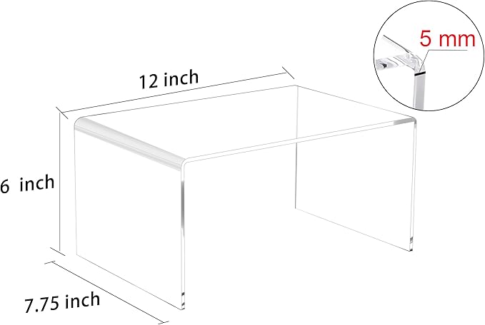 2 PC of 12'' Extra Large 5mm Thickness Clear Acrylic Risers, Acrylic Display Risers Shelf Showcase Fixtures for Jewelry, Display Stand for Amiibo Funko POP Figures, Cupcakes, Food Display, Cabinet- (12''x7.75''x6'', 2 sets