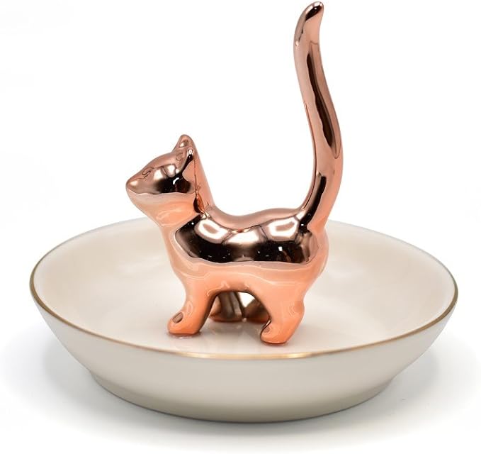 ROSA&ROSE Valentine’s Day Ring Holder Jewelry Tray–Handmade Cat Ring Dish,Romantic Gift for Her,Wedding,Birthday Gift for Girlfriend,Wife Personalized Jewelry Holder,Cute Cat Valentine’s Day Decor