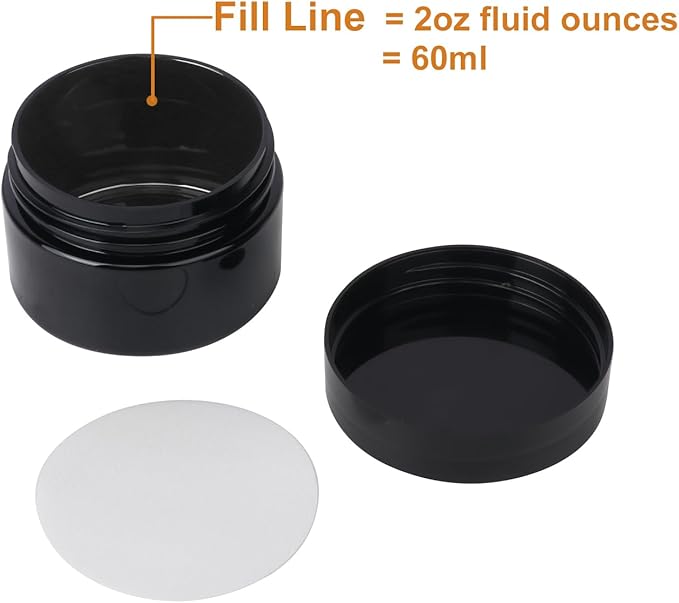 110 Packs 2 OZ Black Plastic Jars with black Lids, Body Butter Containers, Cosmetic Containers jars for Kitchen Ingredients, beads, sequins, Lotion, Cream, DIY Crafts and More by KUKLIPJIM
