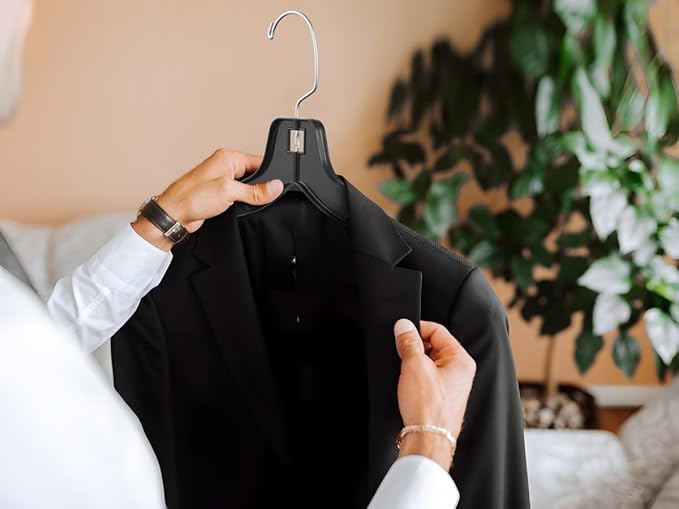DEILSY™ Black Plastic Clothes Hangers - Durable Plastic Hanger 100 Pack for Organizing Garments for Shirt Hangers and Dress Coat Hangers Black Clothing Retail Hanger