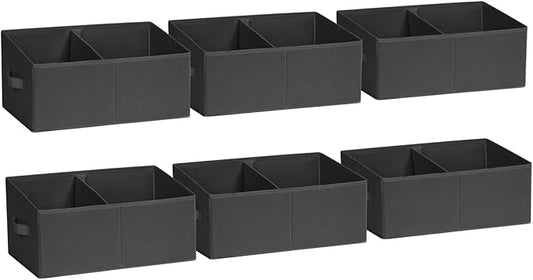 DIMJ Closet Storage Bins, 6 Pack Storage Baskets for Shelves, Foldable Closet Organizer with Handle, Linen Closet Organizers and Storage for Clothes, Toys, Towel, Books (Black)