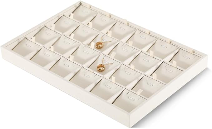 Linen Stackable Necklace Storage Tray, 24 Grid Pendant Display Tray, Jewellery Shop Counter Showcase Table Top Organizers, Makeup Table Drawer Insert Jewelry Tray