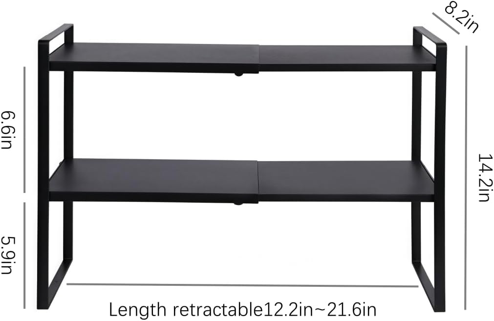 2-Tier Expandable Shelf Organizer for Kitchen Cabinet, Countertop, Pantry & Under-Sink Storage(Black)