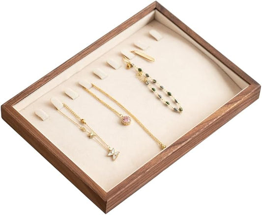 9 Grid Black Walnut Wood Jewelry Tray with Velvet Lining, Stackable Jewelry Organizer for Necklace, Bracelet & Pendant Storage, Premium Elegant Jewelry Drawer Organizer for Women