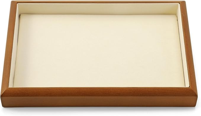 Solid Wood Flat Jewelry Tray Stackable Jewelry Drawer Organizer Showcase Display Organizer Tray(Beige)