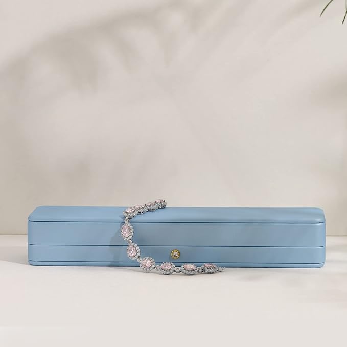 Oirlv Elegant Sky Blue Necklace Box Necklace Presentation Box White Velvet Interior Long Chain Bracelet Necklace Storage Case
