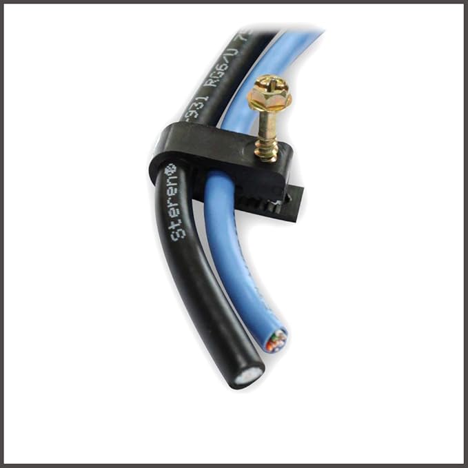 STEREN Coaxial Cable Clips - Cable Holder - Siding Clips for Hanging - Cord Holder for Desk - Cable Clamps - Cord Clip - Wire Organizer Clips - Tv Mount Screws (Black, 100 Count - Dual Screw)