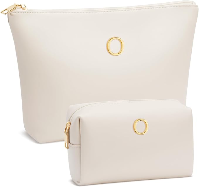 Valentine's Day Gifts for Women Girlfriend Initial Makeup Bag for Teen Girls Personalized Gifts for Friend Teacher Mom Wife Cosmetic Travel Toiletry Bag(Beige,O)