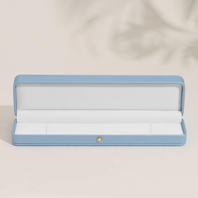 Oirlv Elegant Sky Blue Necklace Box Necklace Presentation Box White Velvet Interior Long Chain Bracelet Necklace Storage Case