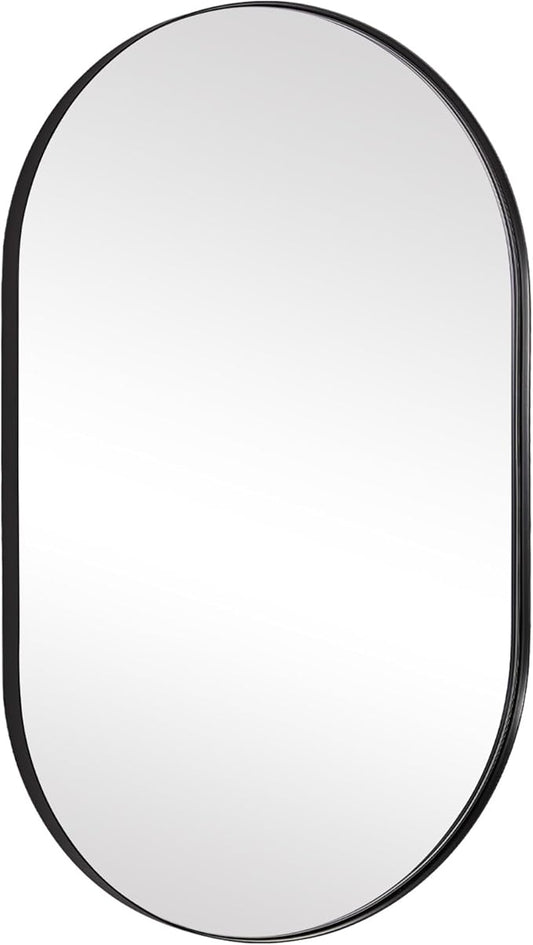 ANDY STAR Black Mirror Vanity, 24x36’’ Oval Mirrors for Bathroom, Black Oval Mirror, Pill Shaped Mirror, Vanity Mirrors Stainless Steel Metal Frame Wall-Mounted Ideal for Bathroom