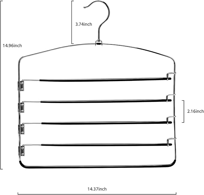 Multi-Layer Metal Pants Hangers, 3 Pack, 5 Swing Arms, Non-Slip