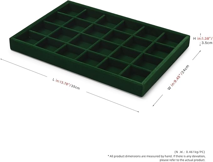 24 Girds Jewelry Ring Tray Earring Organizer Tray Green Velvet Jewelry Organizer Display Trays for Ring Earrings Storage (Green)