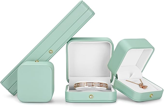 Oirlv Gorgeous Mint Green Bracelet Gift Box Leather Bangle Box for Jewelry Gift White Velvet Interior Bangle Bracelet Storage