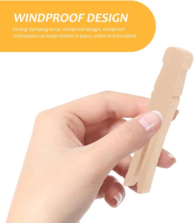 PRETYZOOM 100Pcs Wooden Clothespins, Heavy Duty Clothes Clips Clothesline Clamps Pegs for Home Outdoor Laundry Drying Rack Sock Quilt Crafts, Photo Hanging, Food Bag Sealing