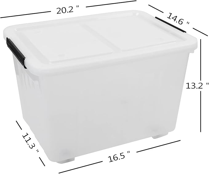 50 Quart Storage Boxes with Wheels, Large Plastic Storage Tote Bins Set of 4