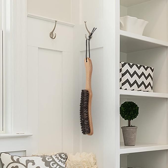 Hat Brush - Clean Western Cowboy Hat, Fedora Hat & Baseball Cap, Horsehair Bristle Garment Brush Remove Cat Hair Dust for Suits, Suede, Cashmere, Clothes & Furniture, Beech Handle