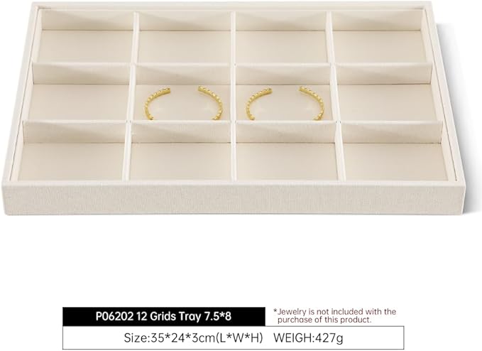 Linen 12 Grid Stackable Bangle Storage Tray, Bracelet Watch Display Tray, Jewelry Shop Counter Showcase Table Top Organizers, Makeup Table Drawer Insert Jewelry Tray