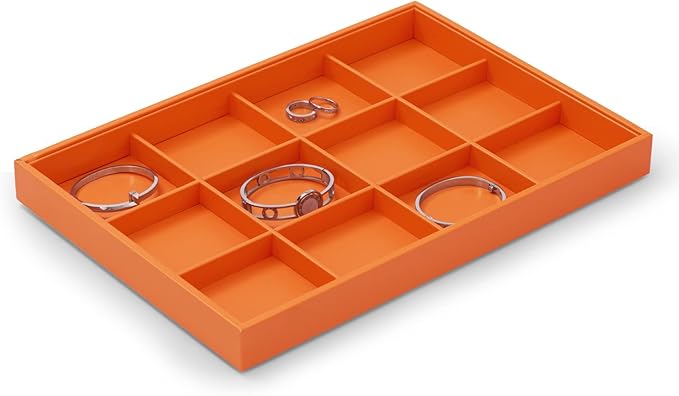 12 Grids Leather Bracelets Tray Stackable Jewelry Organizer Trays for Drawer Bracelet Bangle Holde Earrings Watches Storage (Orange)