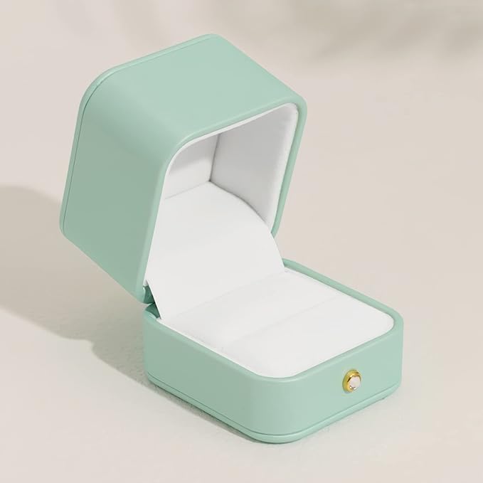 Oirlv Gorgeous Mint Green Ring Box Leather Engagement Ring Case Jewelry Gift Box for Wedding Proposal Velvet Interior