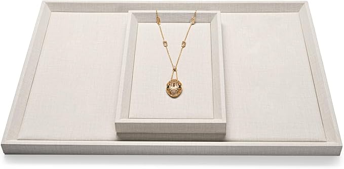 PU Leather Jewelry Flat Tray Jewelry Display Holder Showcase Jewelry Display Organizer Tray,Catchall Tray, Valet Tray, Nightstand or Dresser Organizer(Large,Beige)