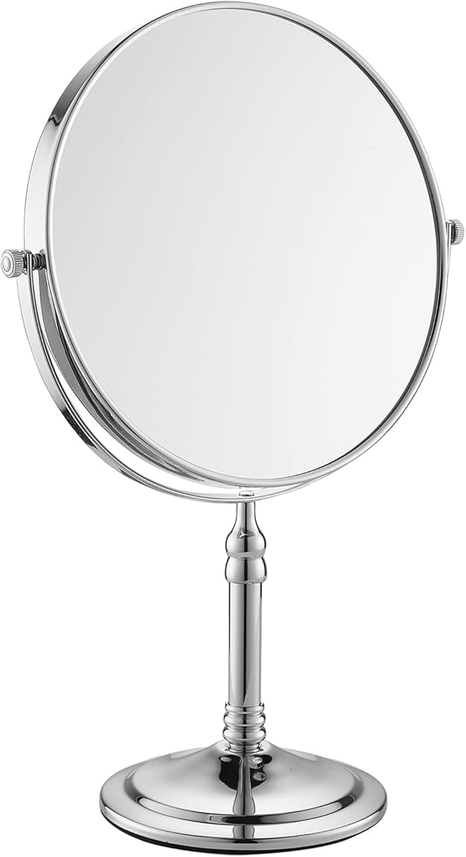 Silver Makeup Mirror 1X/10X Free Standing 8 Inches 360 Swivel Dual-Sided Tabletop Makeup Mirror, Metal
