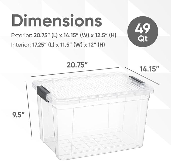 Superio Storage Bins with Lids- Clear Boxes for Organizing, Stackable Plastic Containers- BPA Free, Non-Toxic, Odor Free, Organizer for Home, Office, Dorm, 49 Qt, 18 Pack