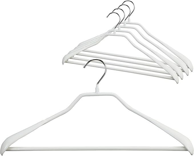 Mawa by Reston Lloyd BodyForm Series Style 42/LS, Non-Slip Steel Clothing Hanger for Suits, Dresses, & Shirts, 1½ inch Wide Shoulder Support and Pant Bar, Set of 60, White