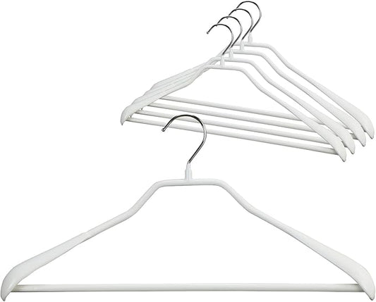 Mawa by Reston Lloyd BodyForm Series Style 42/LS, Non-Slip Steel Clothing Hanger for Suits, Dresses, & Shirts, 1½ inch Wide Shoulder Support and Pant Bar, Set of 60, White