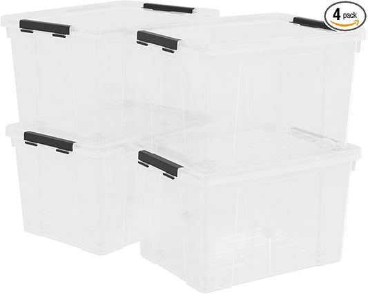50 Quart Plastic Storage Bins with Lids and Wheels, Large Clear Plastic Storage Totes, 4 Pack