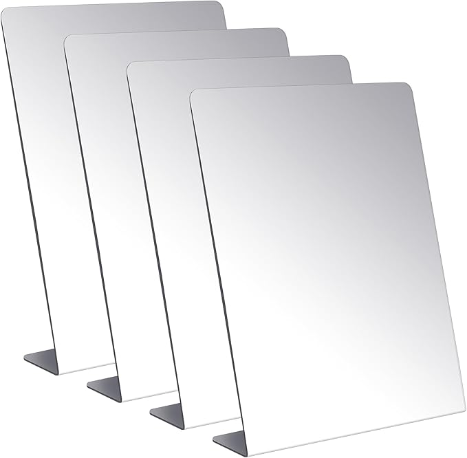 Amyhill 4 Pcs Counter Top Mirror Freestanding Mirror Single Sided Acrylic Desk Glass for Tabletop Bedroom Office Bathroom Home Dorm (12 x 18 Inch)