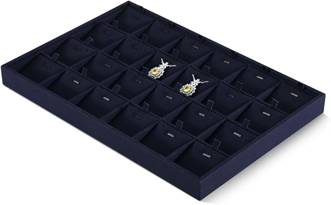 Linen Stackable Necklace Storage Tray, 24 Grid Pendant Display Tray, Jewellery Shop Counter Showcase Table Top Organizers, Makeup Table Drawer Insert Jewelry Tray