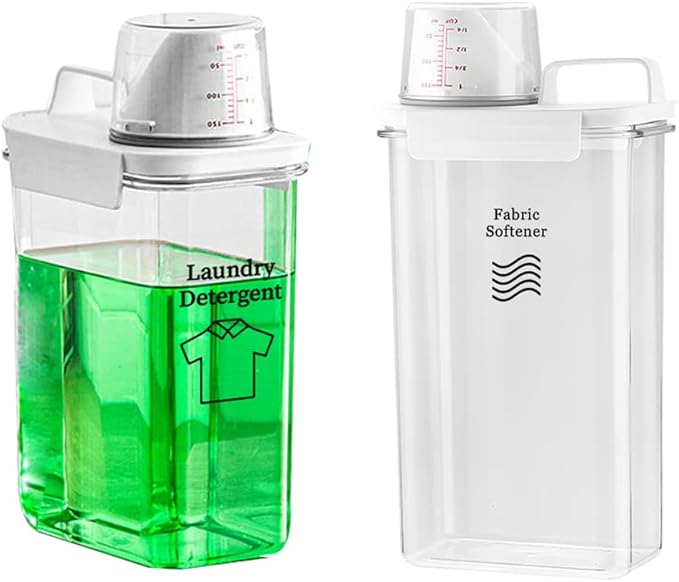 [2 Pack] Laundry Detergent Dispenser for Laundry Room Organization and Storage,78 Oz Laundry Soap Dispenser,Liquid Laundry Detergent Dispenser with 4 Removable Labels,BPA Free & PET Plastic, Clear