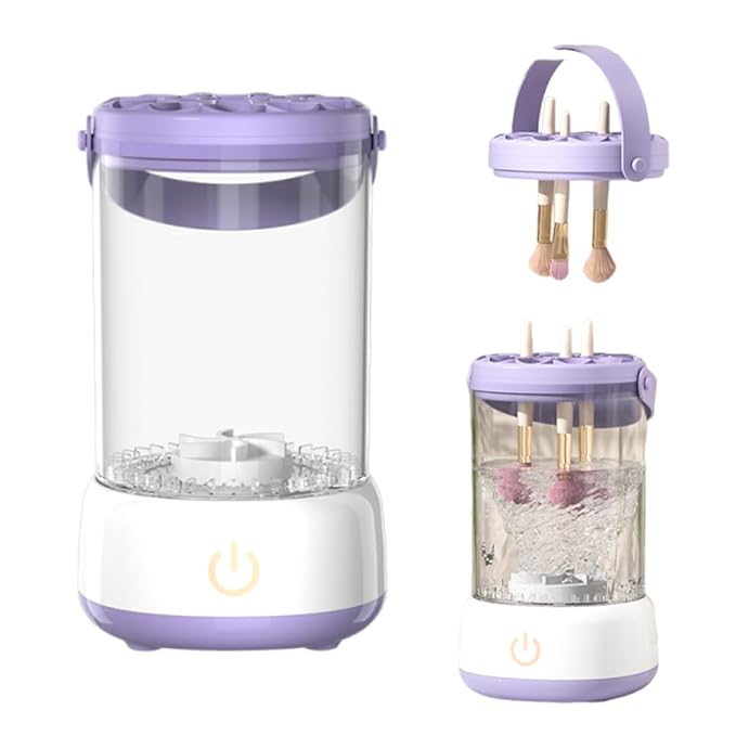 Electric Makeup Brush Cleaner,Automatic Spinning Makeup Brush Cleaner,USB Charging & Deep Cleaning,Portable Cosmetic Brush Cleaner Machine For All Makeup Brush Types (Purple)