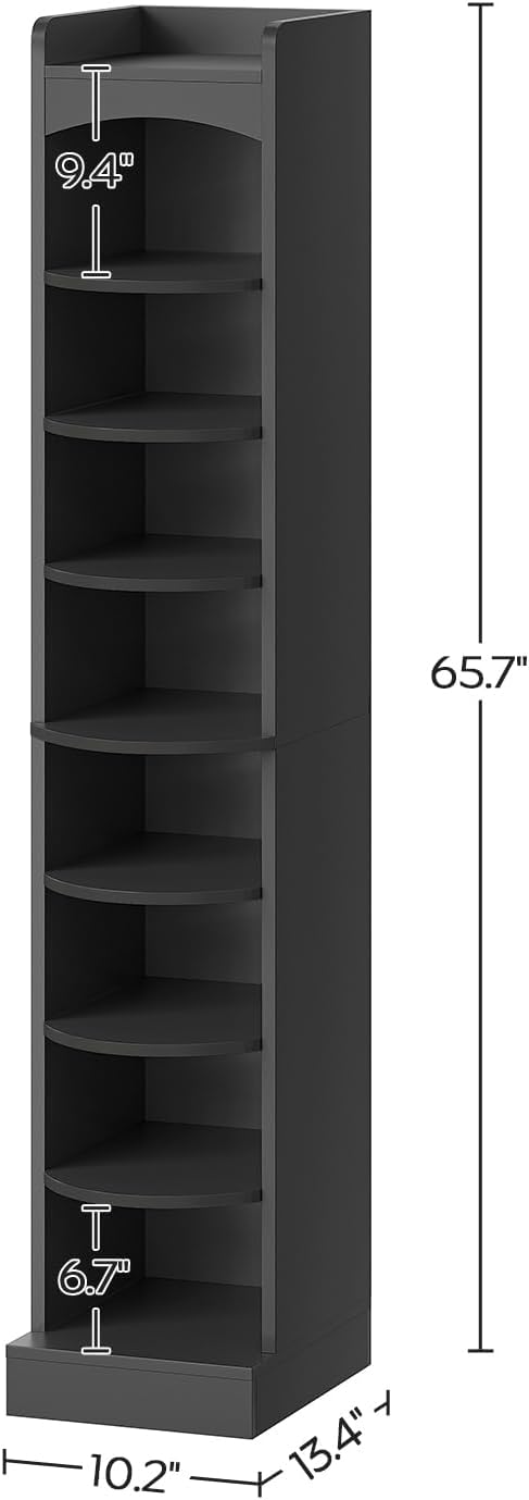 9-Tier Tall Shoe Rack, Wooden Shoe Storage Organizer, Narrow Shoe Cabinet with Removable Shelves for Small Spaces, Holds 18 Pairs of Shoes, for Entrance, Hallway, Black SS02BK