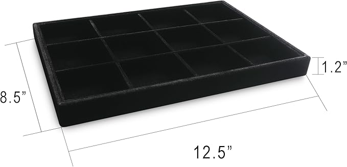Frebeauty Stackable Velvet Jewelry Organizer Trays for Drawers Inserts Jewelry Storage Tray Display Case Stud Earrings Bracelets Necklace Rings Accessories Trays for Women Girl(Set of 4)(Black).