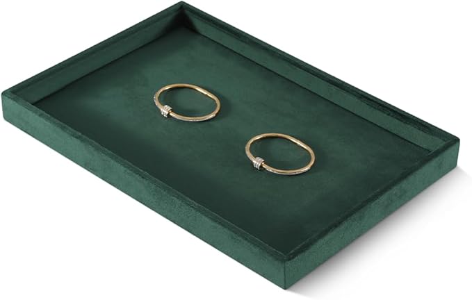 Velvet Stackable Jewelry Display Flat Tray For Ring Earring Necklace Bracelet, Bangle Pendant Storage Blank Plate, Shop Countertop Jewelry Dish Organizer (Green)