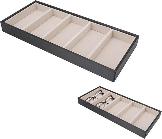 5 Grid Stackable Eyeglass Storage Holder Organizer, Sunglass Drawer Organizer Glasses Tray Display Case Box Eyeglasses Watches Jewelry Display for Dresser or Store Countertop