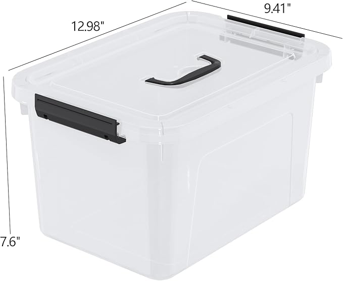 10 Quart Plastic Storage Bins with Lids and Handle, 4 Packs Clear Latching Box