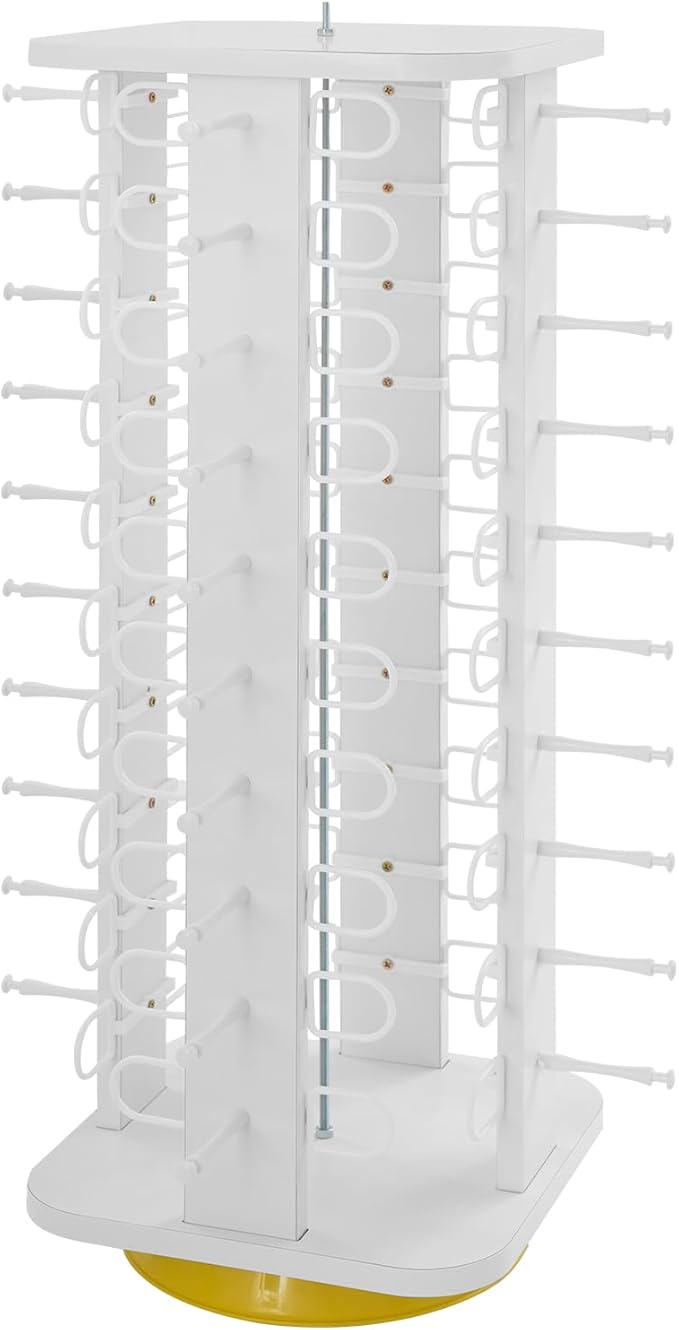 40 Pairs Glasses Rack, 360° Rotating Sunglasses Display Rack, 4-Sided Eyeglasses Storage Organizer, Eyewear Holder, Commercial Sunglasses Display Stand, White