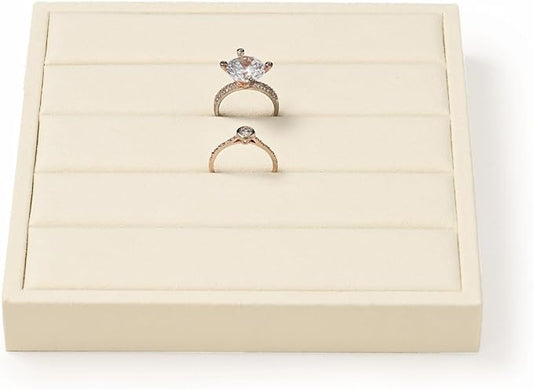 Oirlv Microfiber Velvet Ring Display Stand Small Ring Tray Showcase Jewelry Display Home Organizer(Beige)